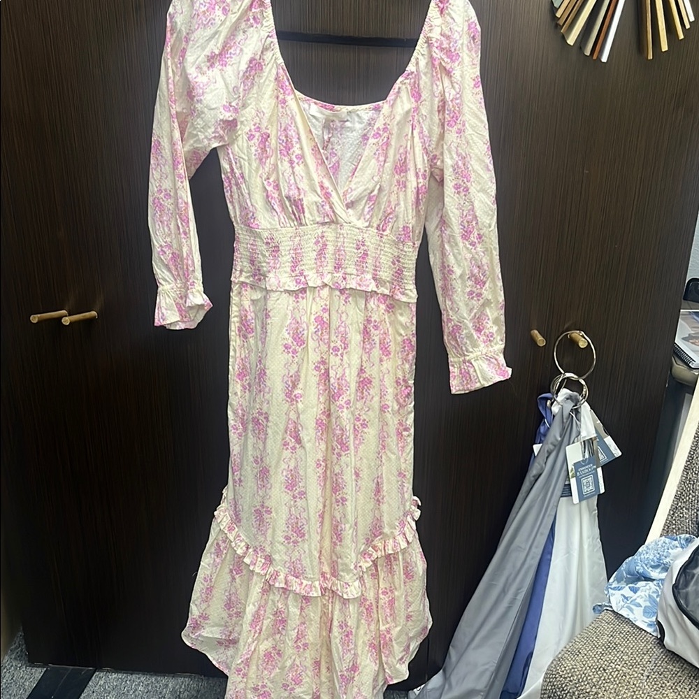 LoveShackFancy Pink Cream Ruffled Tiered Dress